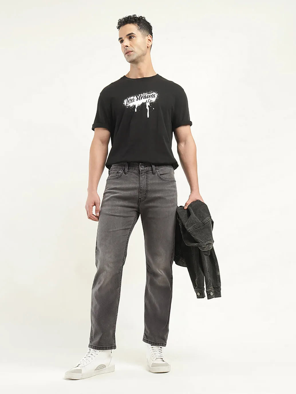 Men's 513 Charcoal Grey Slim Straight Fit Mid Rise Jeans Gym Ready Vibrant Bold