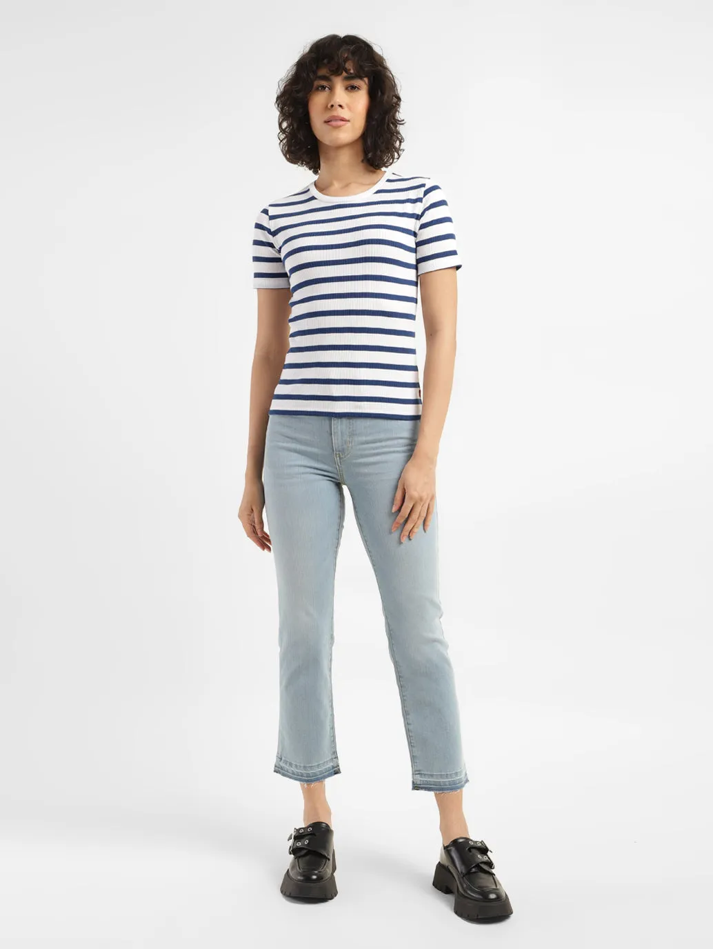 Women's 724 Blue Straight Fit High Rise Jeans No Gap Waist Design