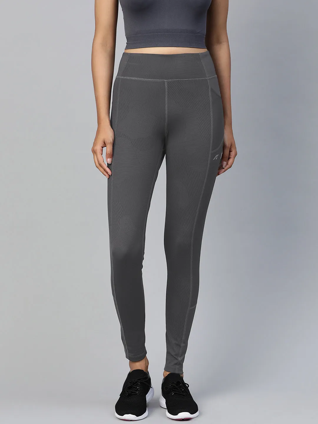 Alcis Women Grey Solid Ankle Length Tights Fitness Lover Stretch Fit