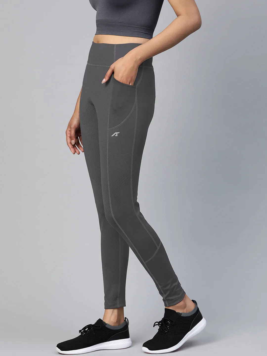 Alcis Women Grey Solid Ankle Length Tights Studio Wear
