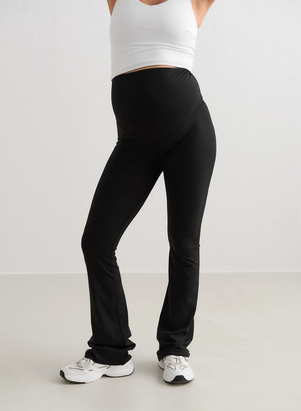 Skin Friendly Evening Walk Adjustable Drawstring Waist Black Sense Maternity Flare Tights