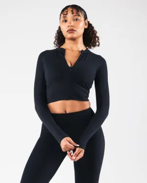 KDM LS Zip Bra - Black Durable Stitching