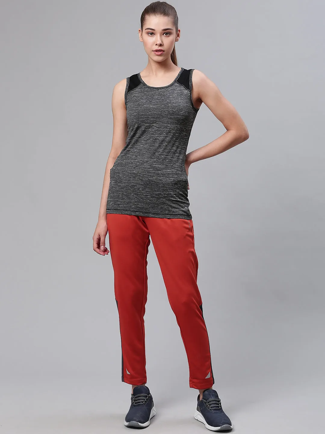 Alcis Women Rust Orange Slim Fit Solid Cropped Running Track Pants Everyday Style Elastic Cuff