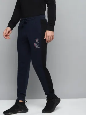 Alcis Men Navy Blue Solid Slim Fit Joggers with Printed Detail Casual Comfort
