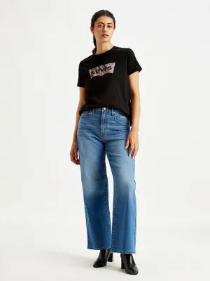 Women's Blue Wide Leg Fit High Rise Jeans Brunch Outfit Vintage Lover Formal Smart Wardrobe