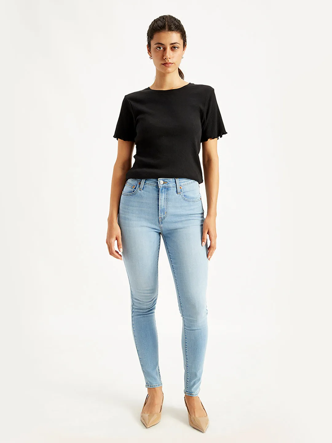 Trendy Apparel Women's 721 Light Blue Skinny Fit High Rise Jeans