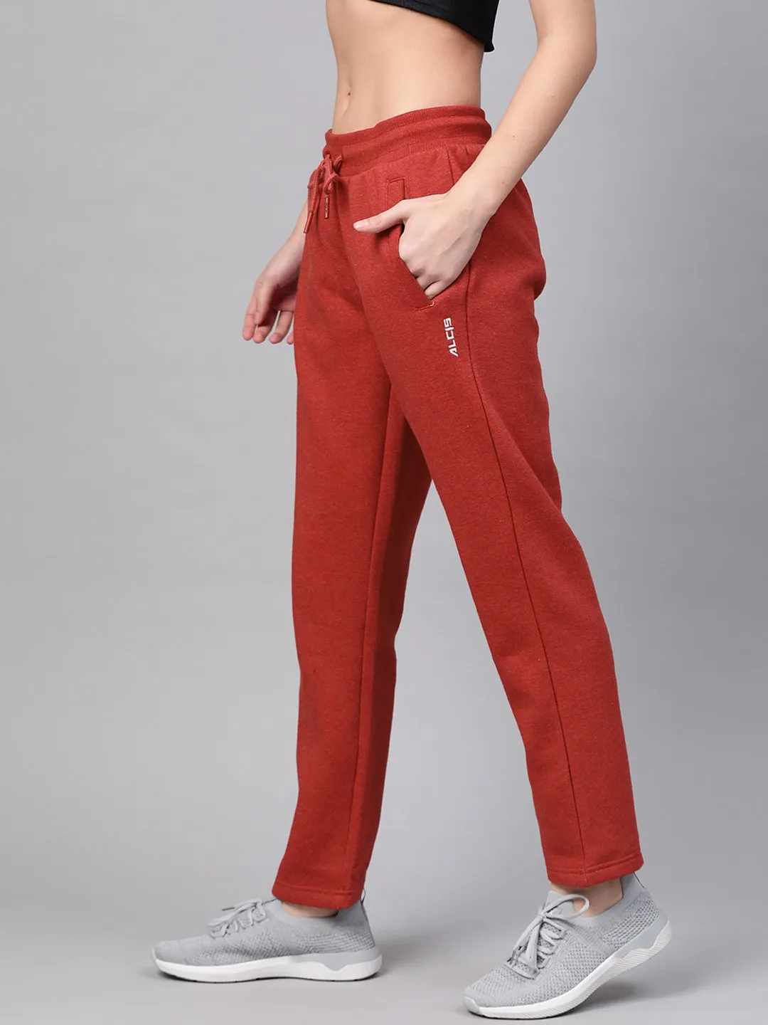 Alcis Women Maroon Solid Track Pants Reflective accents