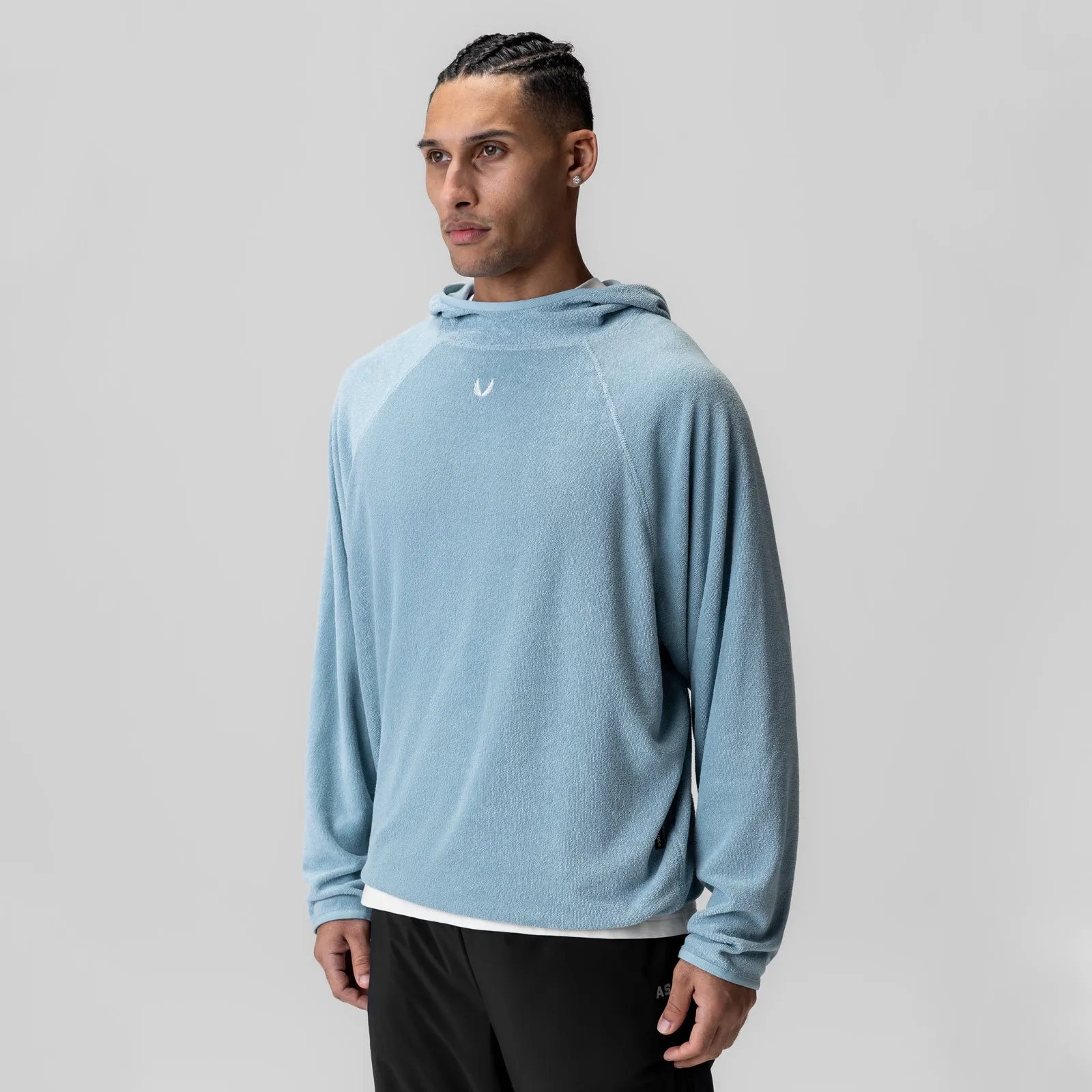 1054. Towel Terry Reversible Hoodie - Light Sky Cruise Wear short sleeves
