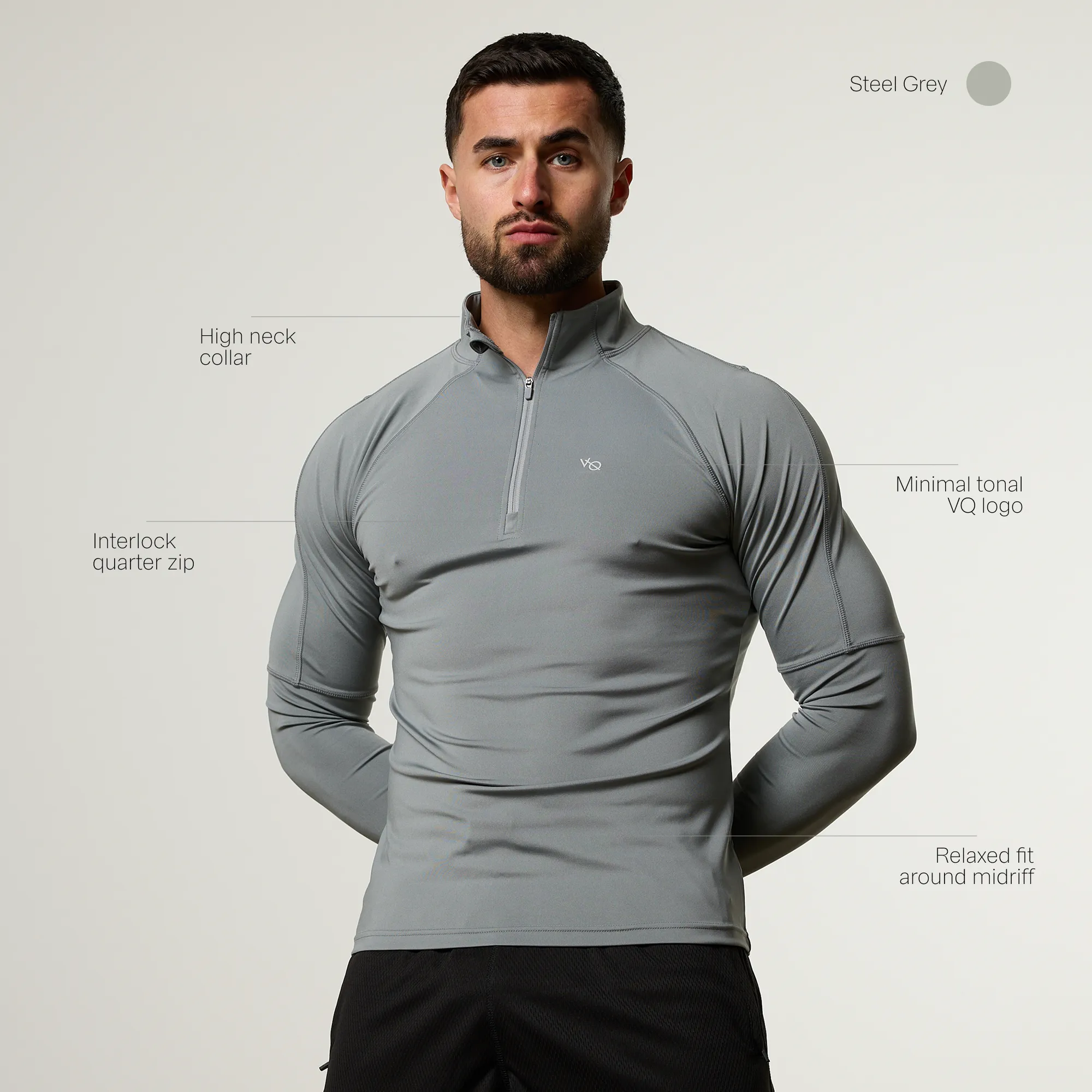 Vanquish Essential V2 Performance Steel Grey 1/4 Zip Top Ethical Manufacturing