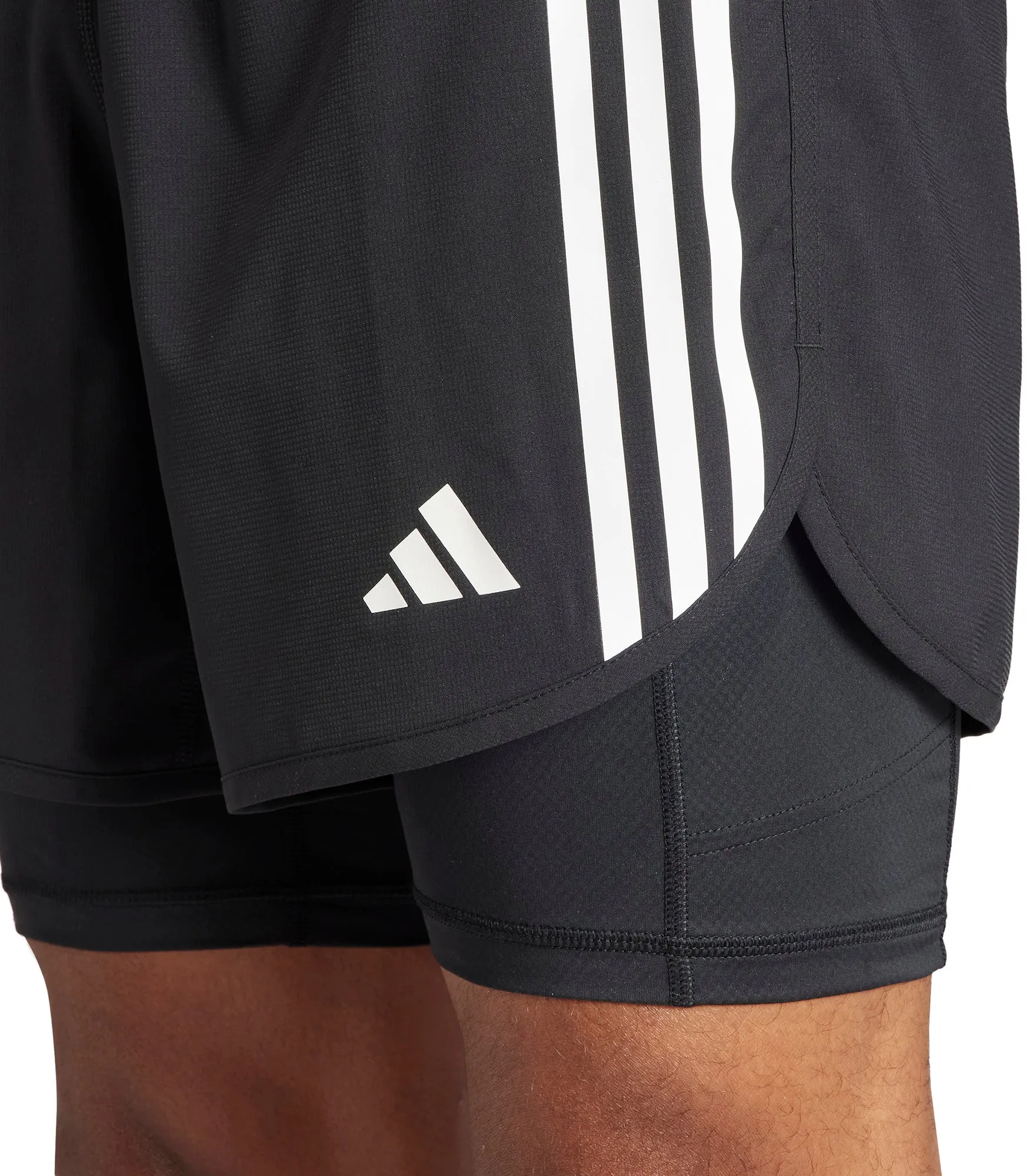 adidas Own The Run 3 Stripes 2 In 1 Mens Running Shorts - Black Fade Resistant Material Running Shorts