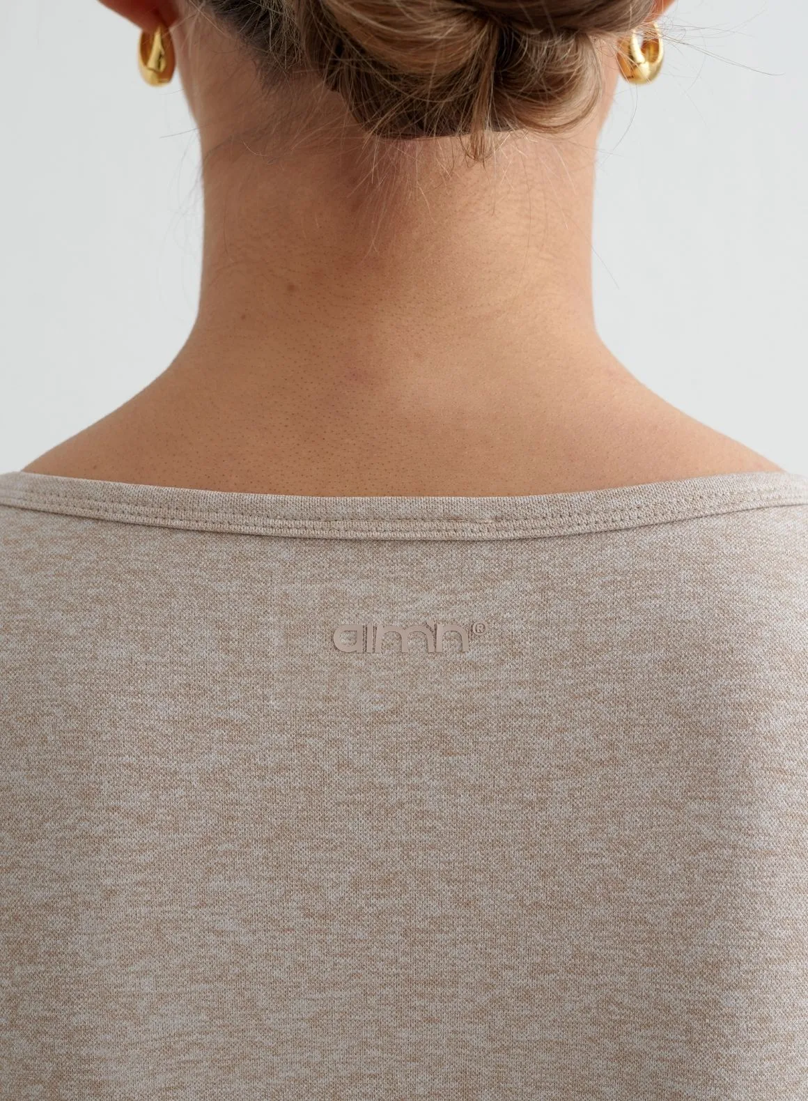 Beige Melange Shape Seamless Short Sleeve Travel Essential AntiPilling