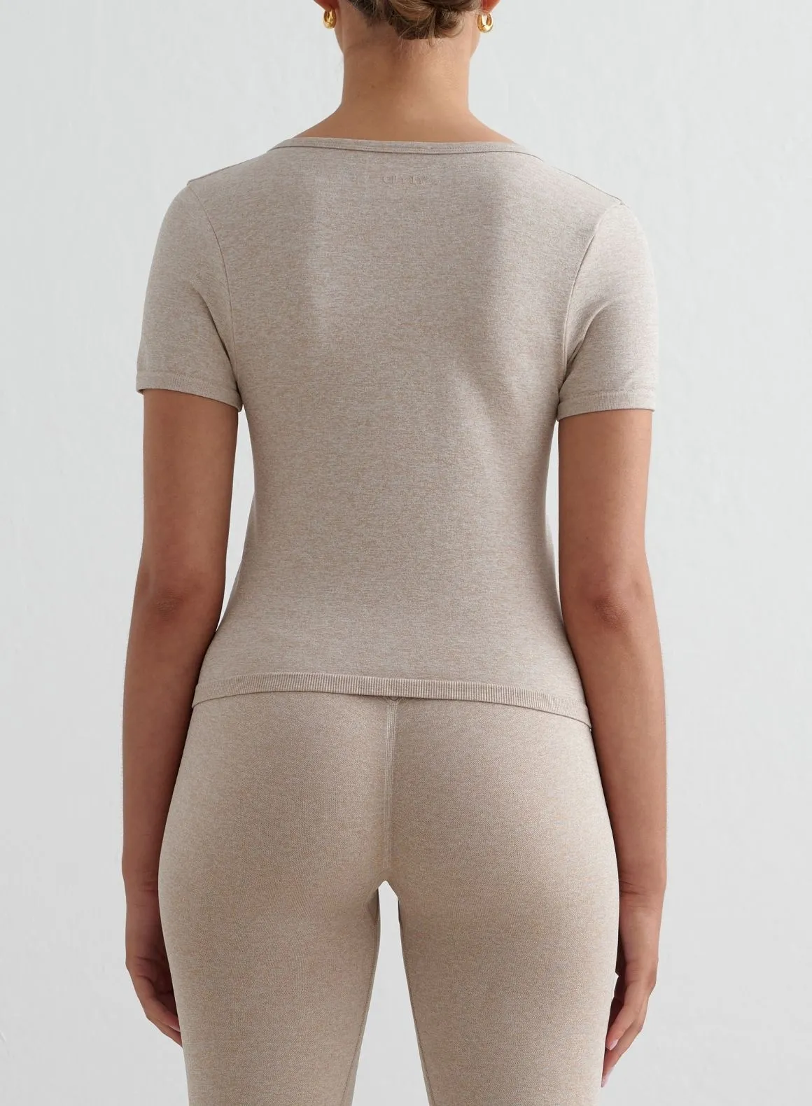 Workout cotton material Beige Melange Shape Seamless Short Sleeve