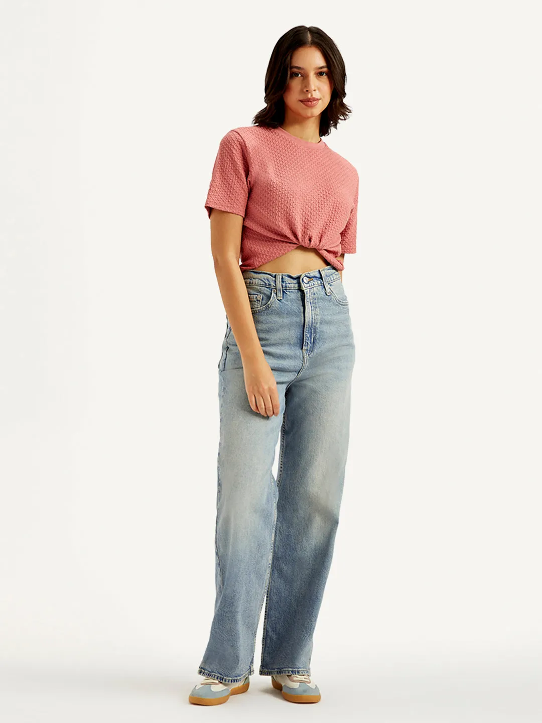 Women's Light Blue Loose Fit High Rise Jeans Low Maintenance Denim