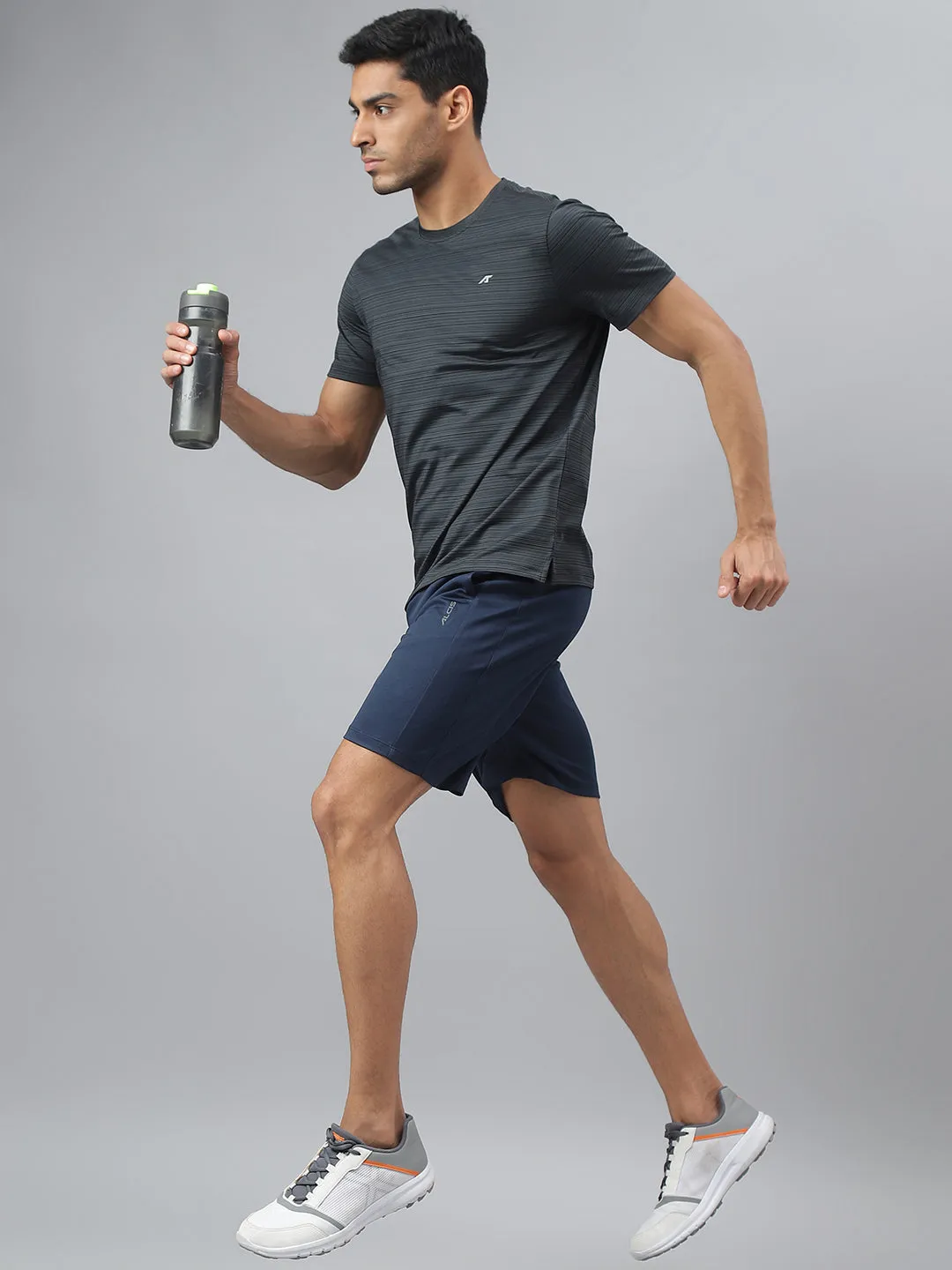 Country Core Alcis Men Dark Grey Stretch-X Anti-Static Slim-Fit Round Neck Running T-Shirt