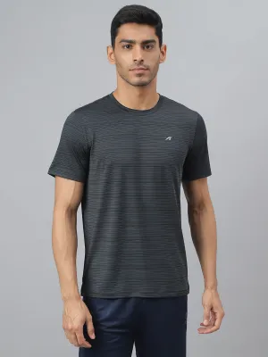 PreShrunkFabric Strong Edge Alcis Men Dark Grey Stretch-X Anti-Static Slim-Fit Round Neck Running T-Shirt