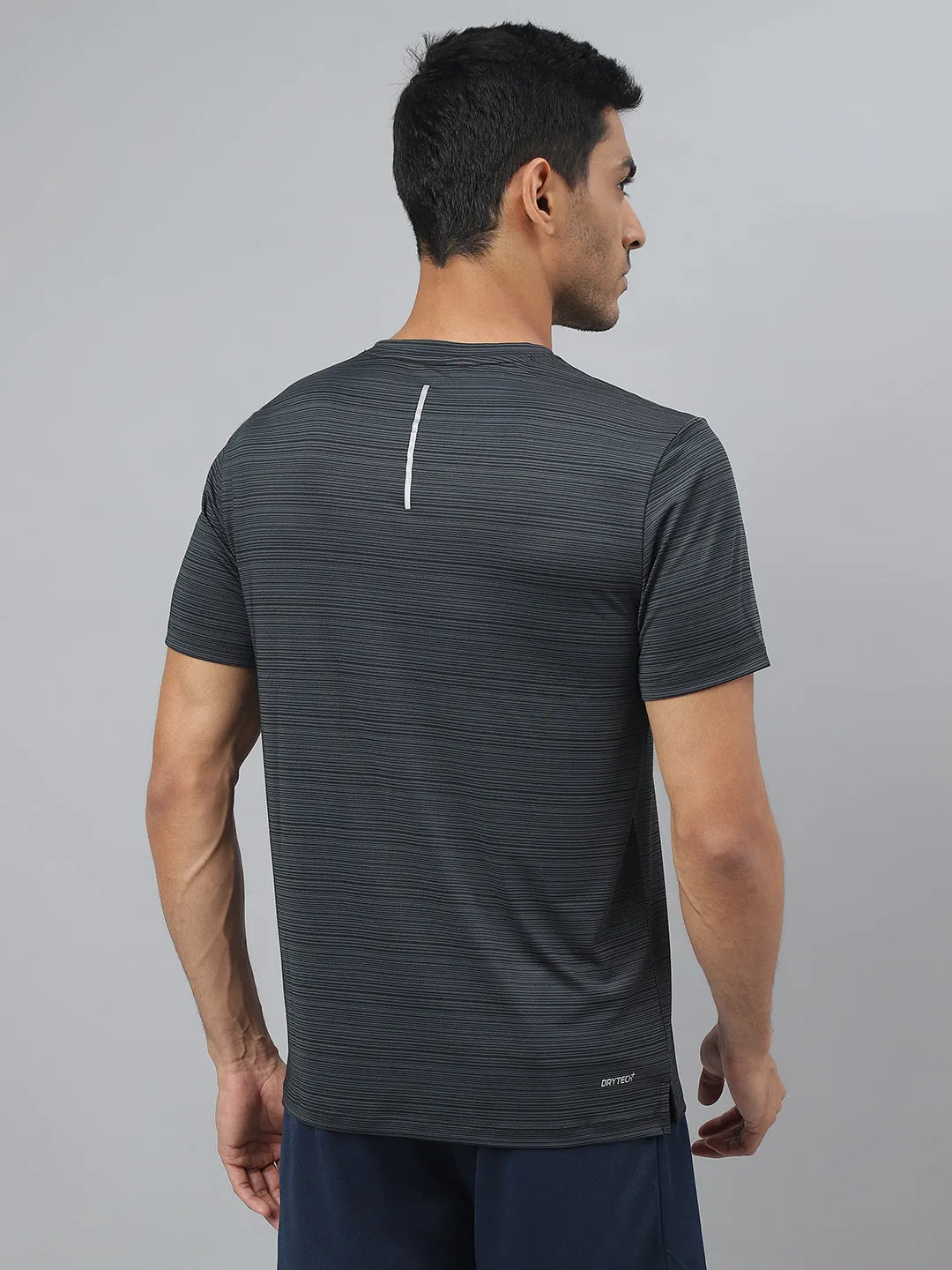 Alcis Men Dark Grey Stretch-X Anti-Static Slim-Fit Round Neck Running T-Shirt WindResistantWeave HypoallergenicTextile