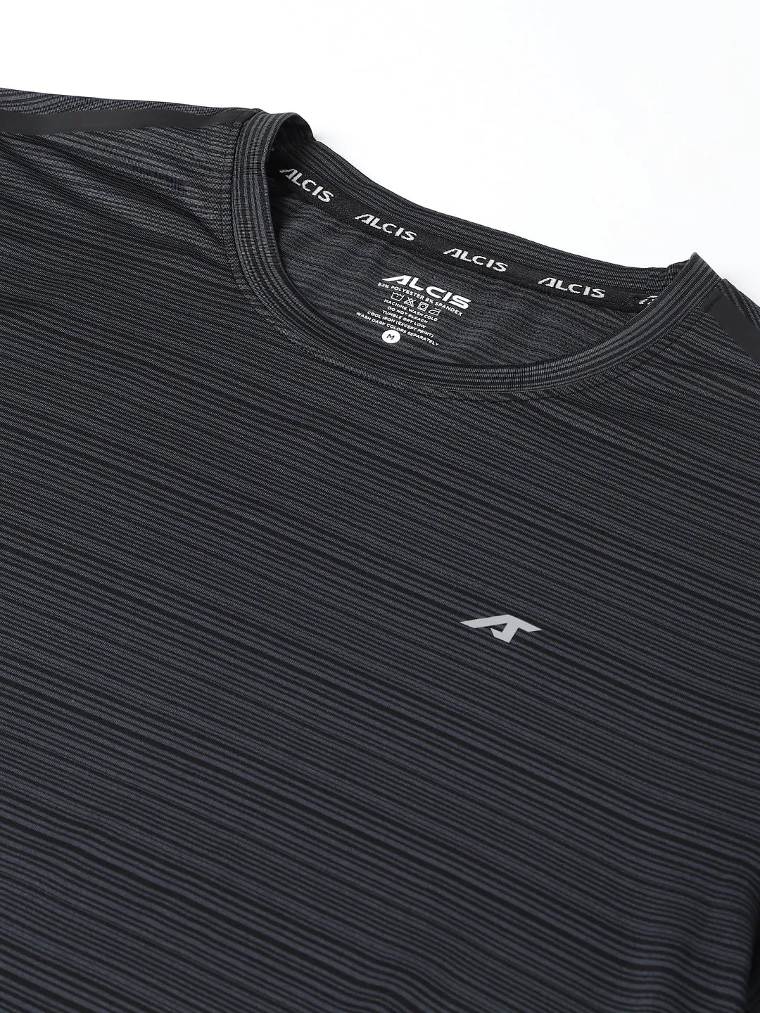 Halo Glow Pure Fit Alcis Men Dark Grey Stretch-X Anti-Static Slim-Fit Round Neck Running T-Shirt