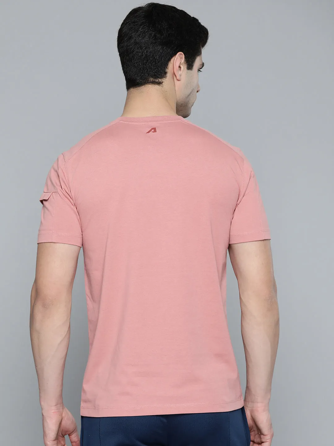 Alcis Men Dusty Pink Maroon Typography Printed T-shirt Ethic Core Breathable Lamination