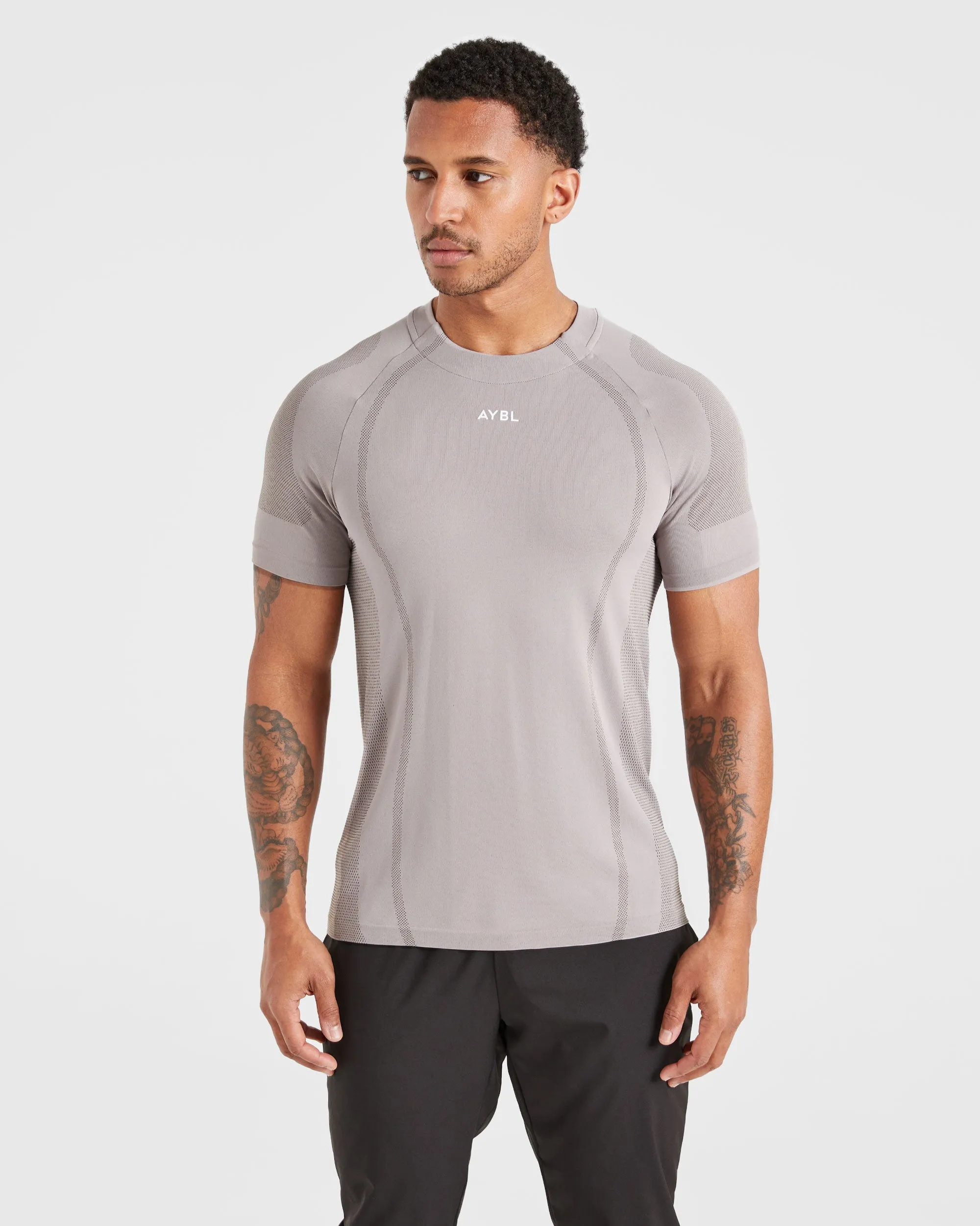 Attain Seamless T Shirt - Woodland Fog Embroidered Seam Free Shoulders