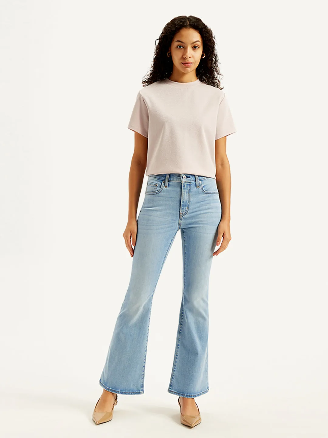 Rainy Day Vintage Lover Women's 726 Light Blue Flared Fit High Rise Jeans