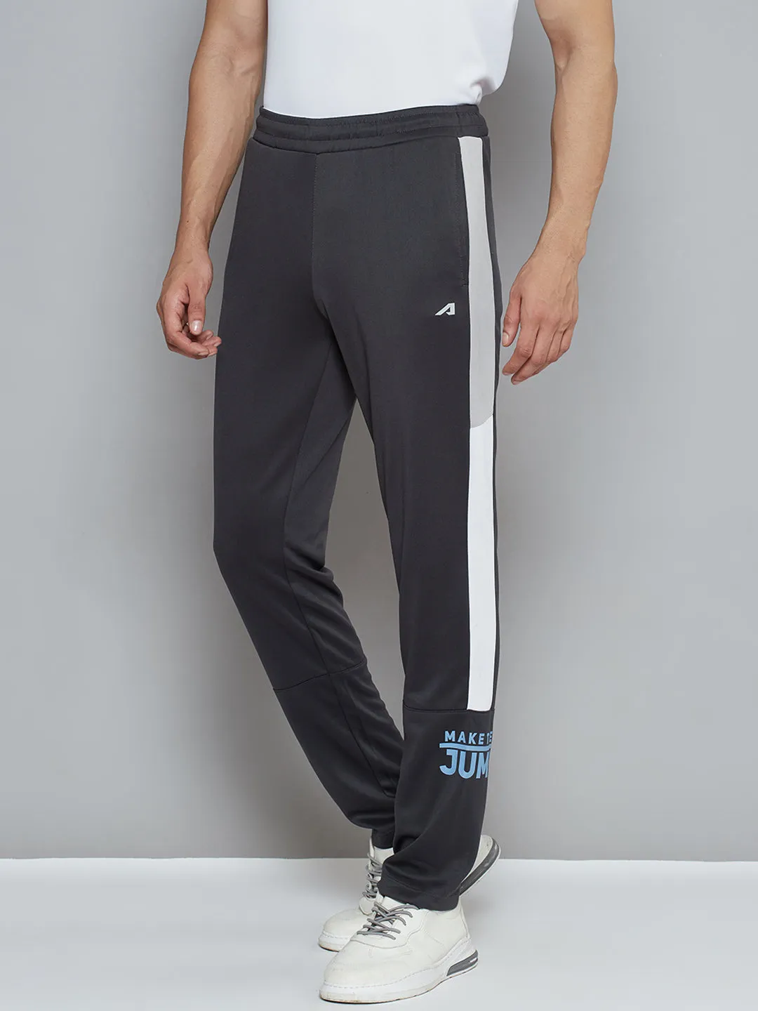 Urban Flex Alcis Men Charcoal Grey Typography Print Slim Fit Running Track Pants