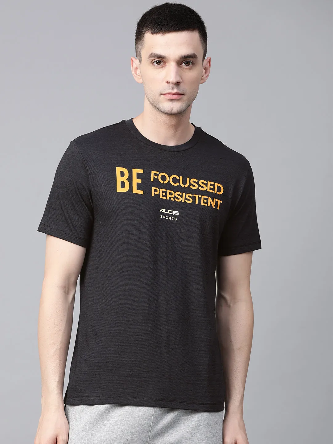 Alcis Mens Solid Black Tshirt BreathableMesh QuickRelease Closure