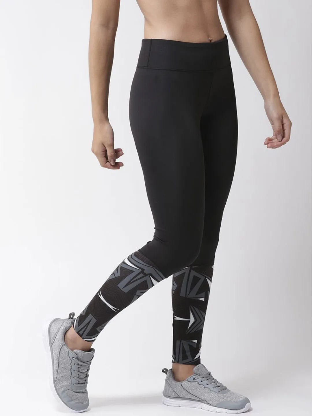 Alcis Women Black Printed Detail Tights Clean Lines Travel Enthusiast Squat Proof
