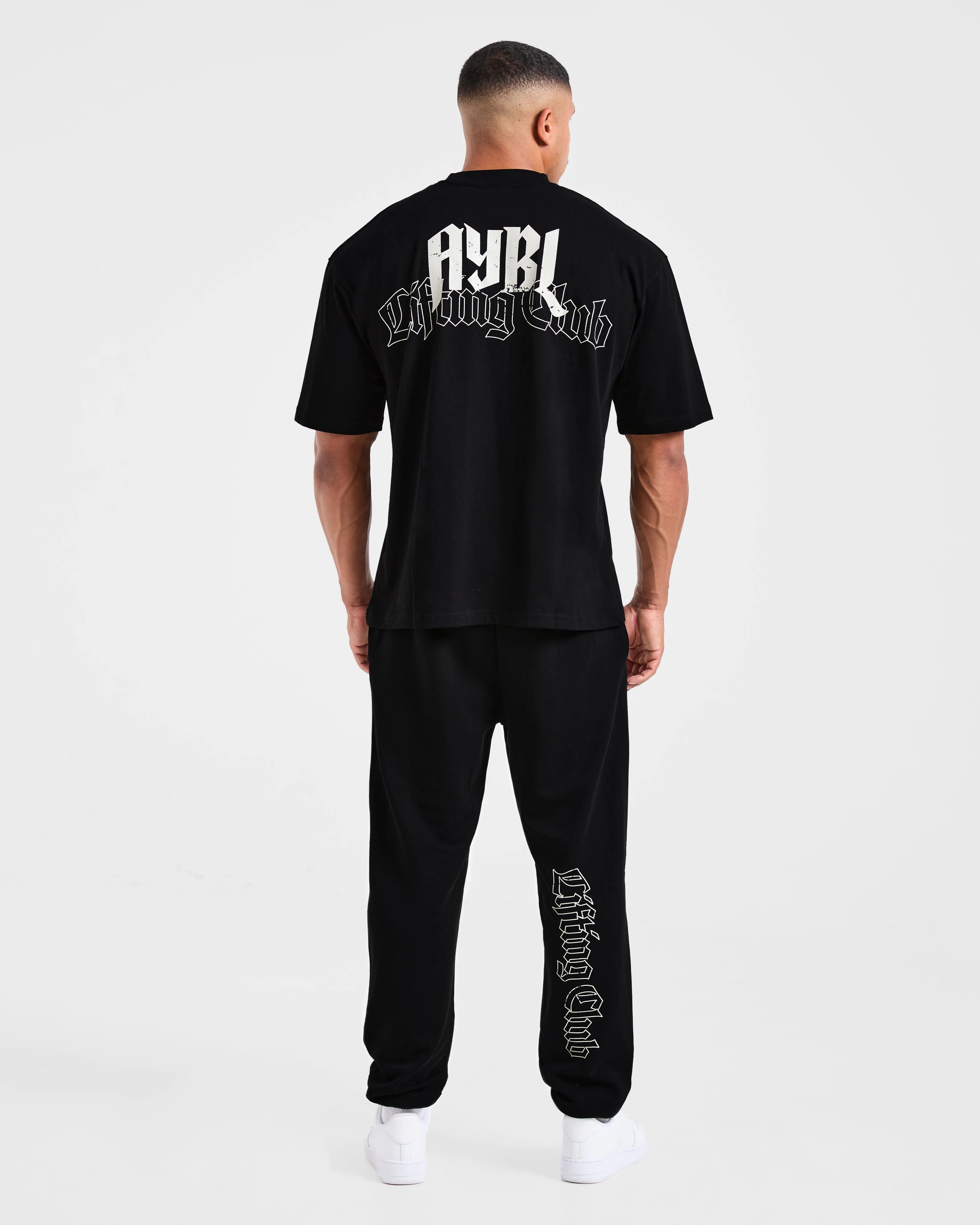 Durable Weave Lifting Club Gothic Oversized Joggers - Black/Off White