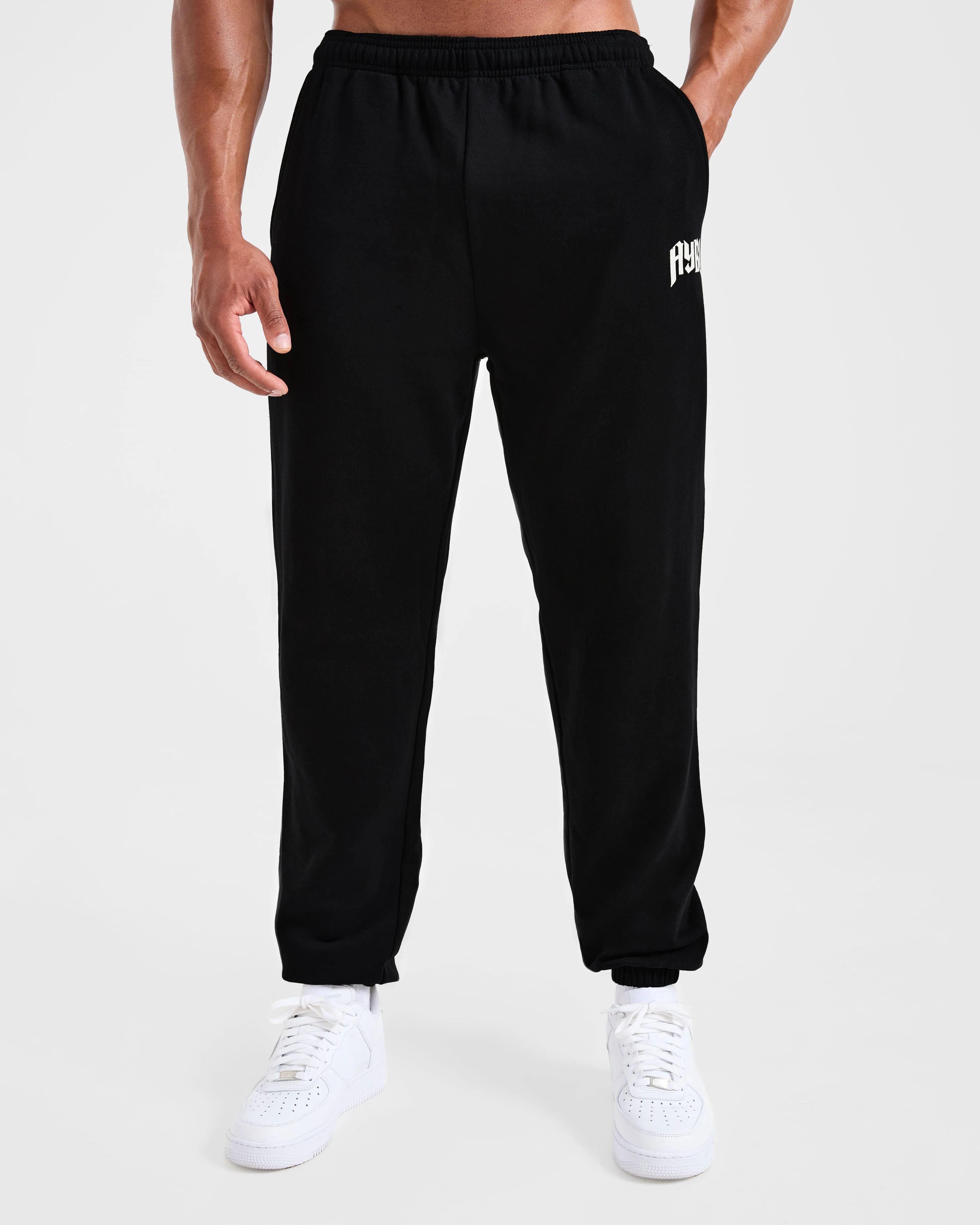 AntiSlipGrip Sophisticated Look Lifting Club Gothic Oversized Joggers - Black/Off White