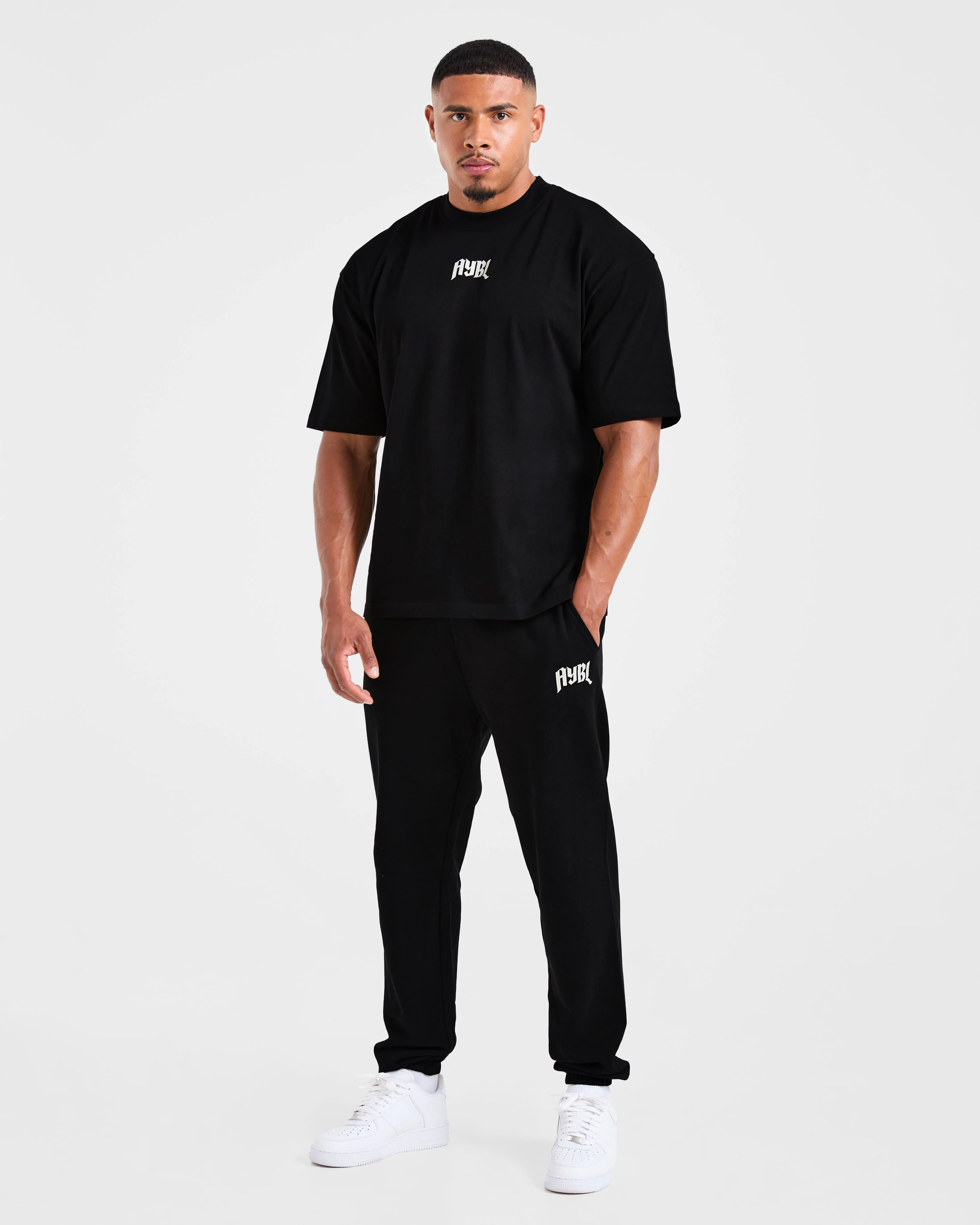 Lifting Club Gothic Oversized Joggers - Black/Off White Stain Release Finish