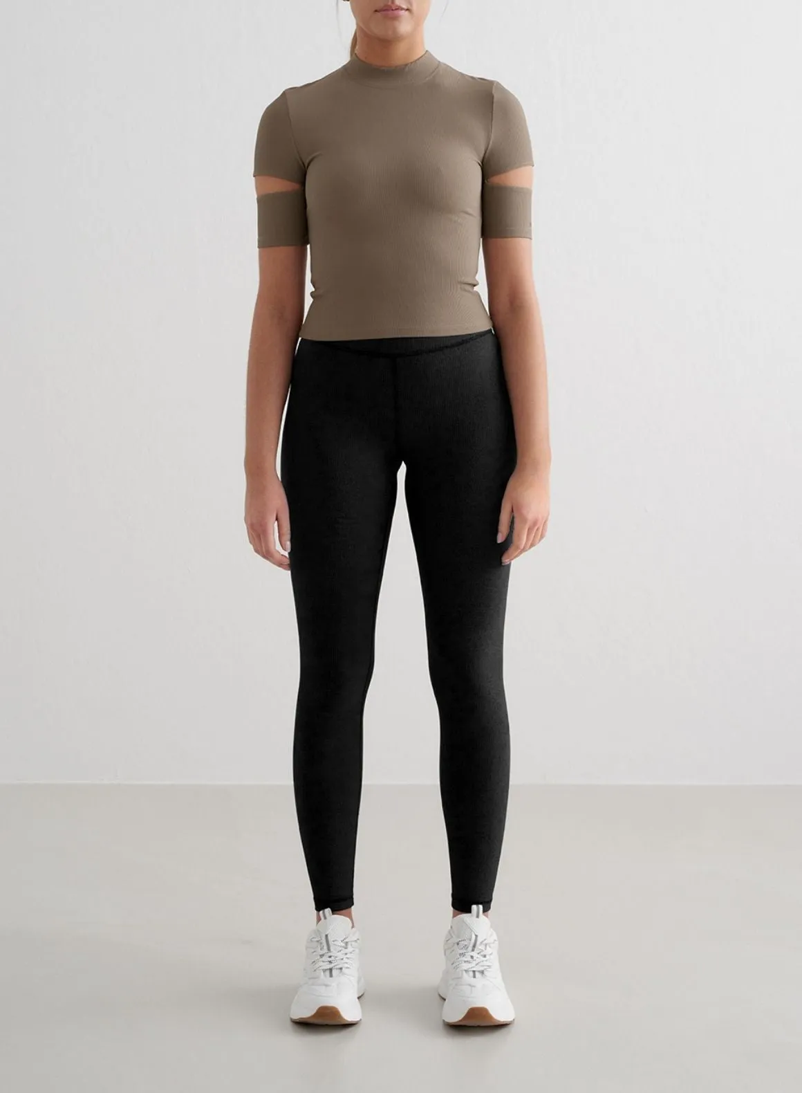 Effortless Vibe Nougat Ribbed Performance Cut Out Top