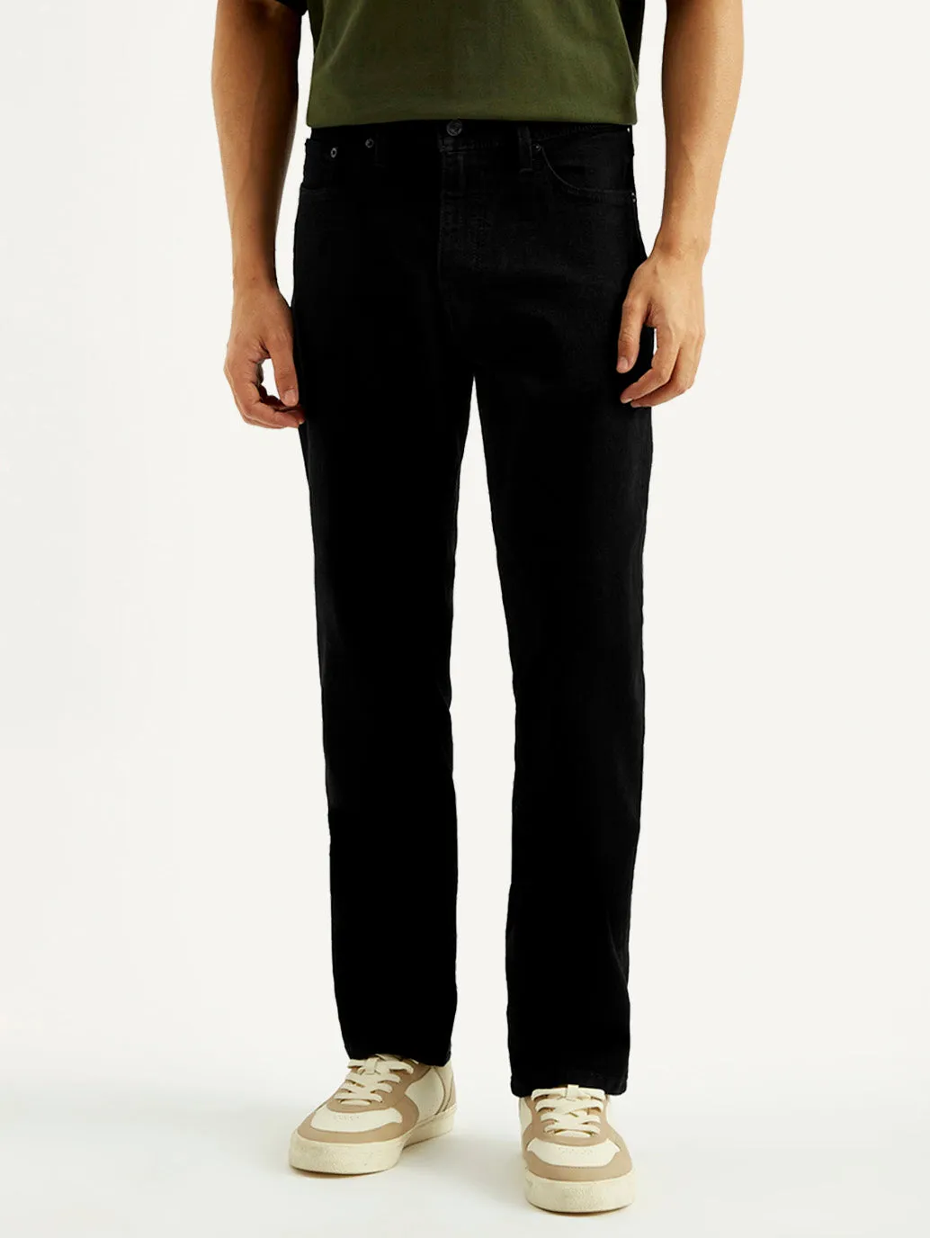 Men's 541 Black Athletic Tapered Fit Mid Rise Jeans Textured Smart Casual Road Trip Softened Seams