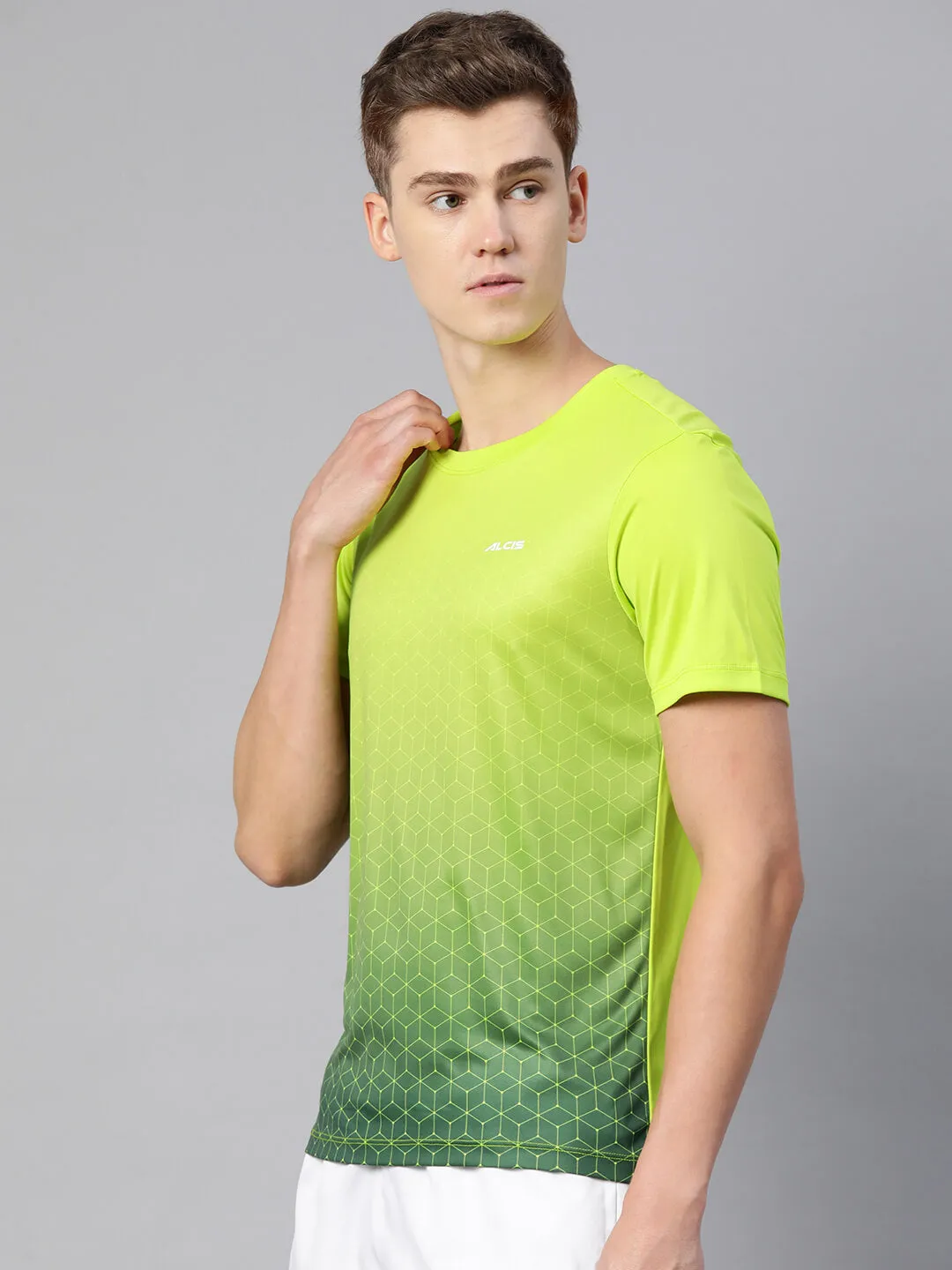 Alcis Men Lime Green  Printed Dry Tech Slim Fit T-shirt MoistureManagementSystem