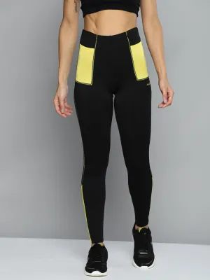 Alcis Women Black Solid High-Waist Tights Travel Enthusiast Moisture Wicking