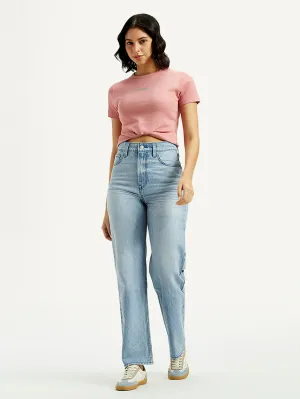 Anti Static Treatment fade resistant color Women's Light Indigo Ribcage Straight Fit High Rise Jeans