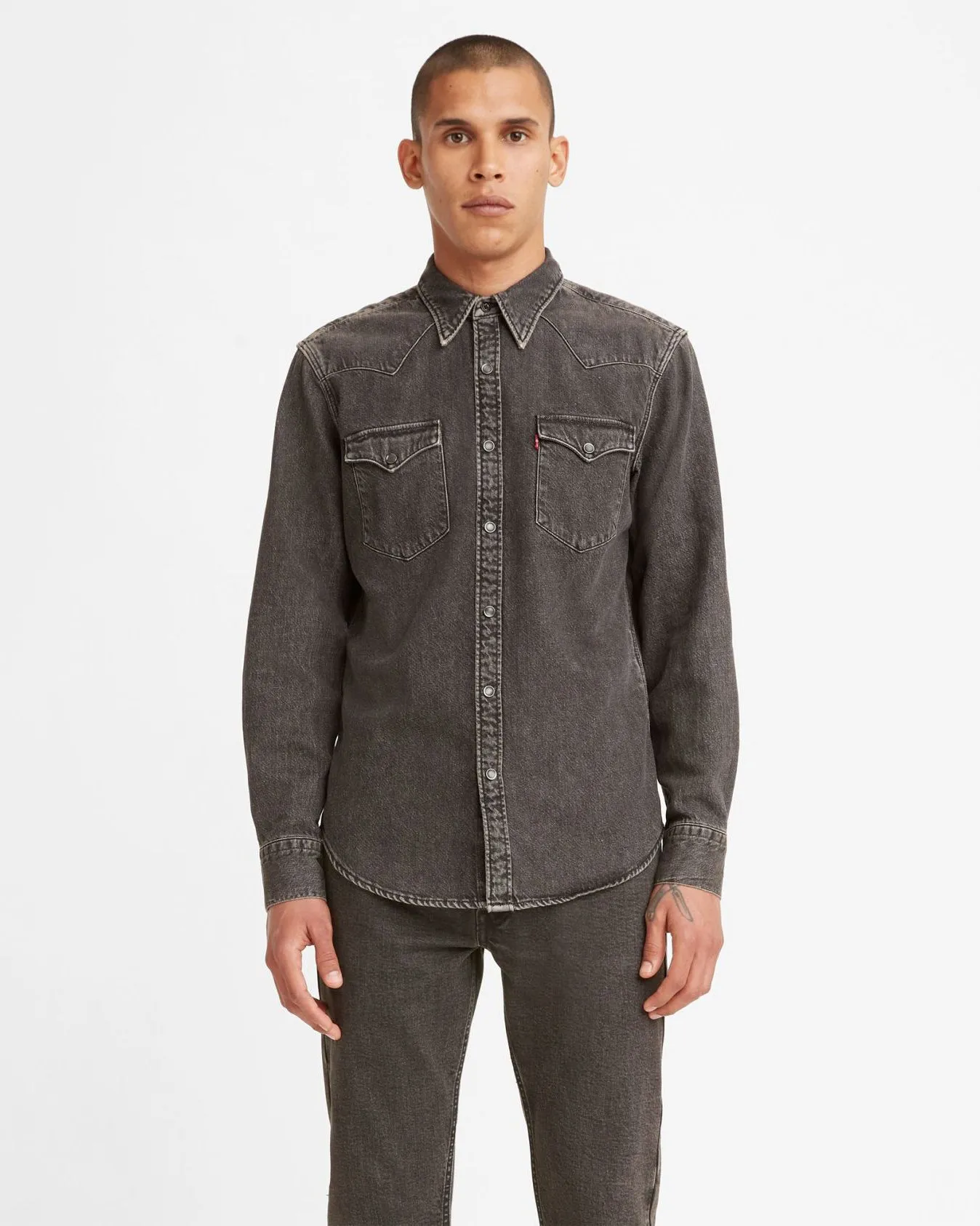 Great Base Everyday Classic Wear Comfy Levi's? Barstow Western Standard Denim Shirt - Black Washed