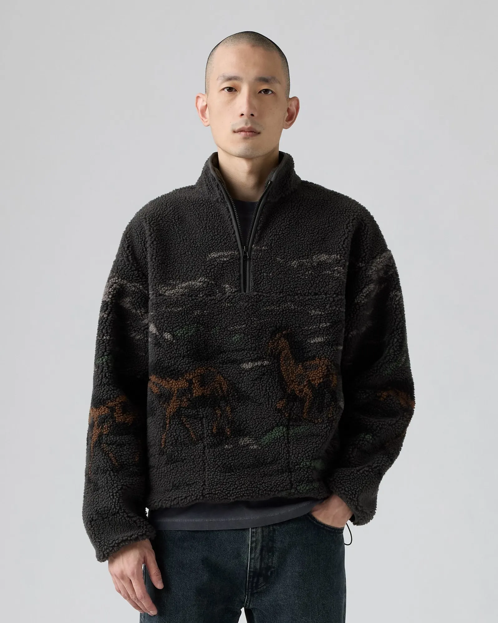 Youth Style Stylish Road Trip Levi's? Idyllwild Sherpa Popover Fleece - Running Horses / Dark Phantom