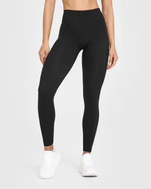 Super Soft Urban Trend Unified High Waisted Pocket Leggings White Logo | Black