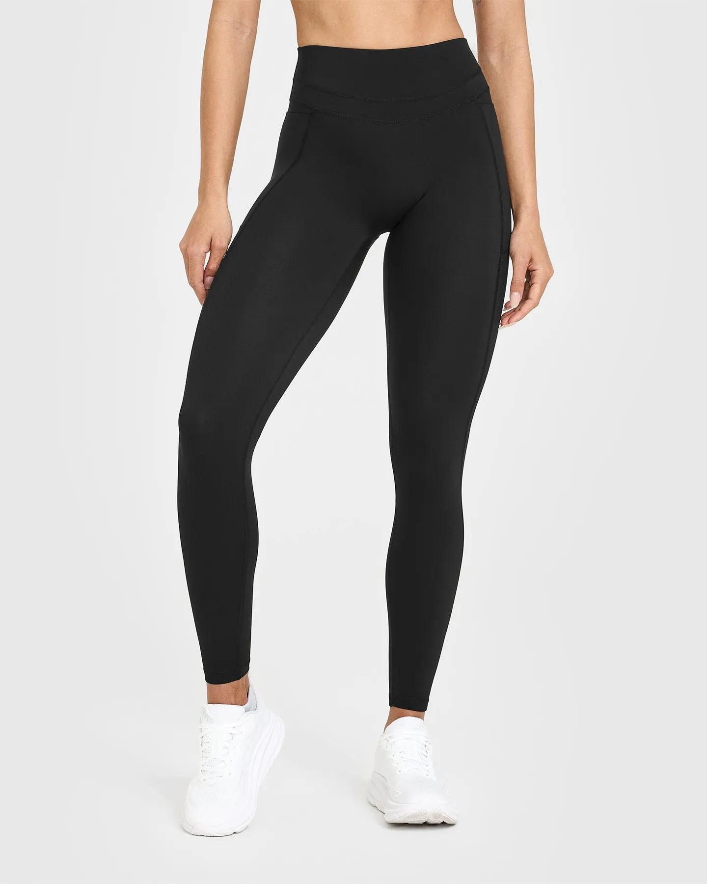 Super Soft Urban Trend Unified High Waisted Pocket Leggings White Logo | Black
