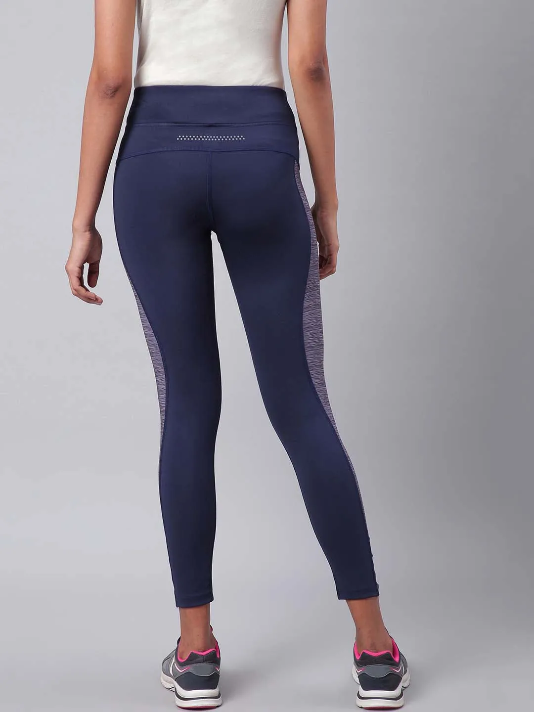 Alcis Women Navy Grey Colourblocked Training Tights Slim Fit Comfort Seeker