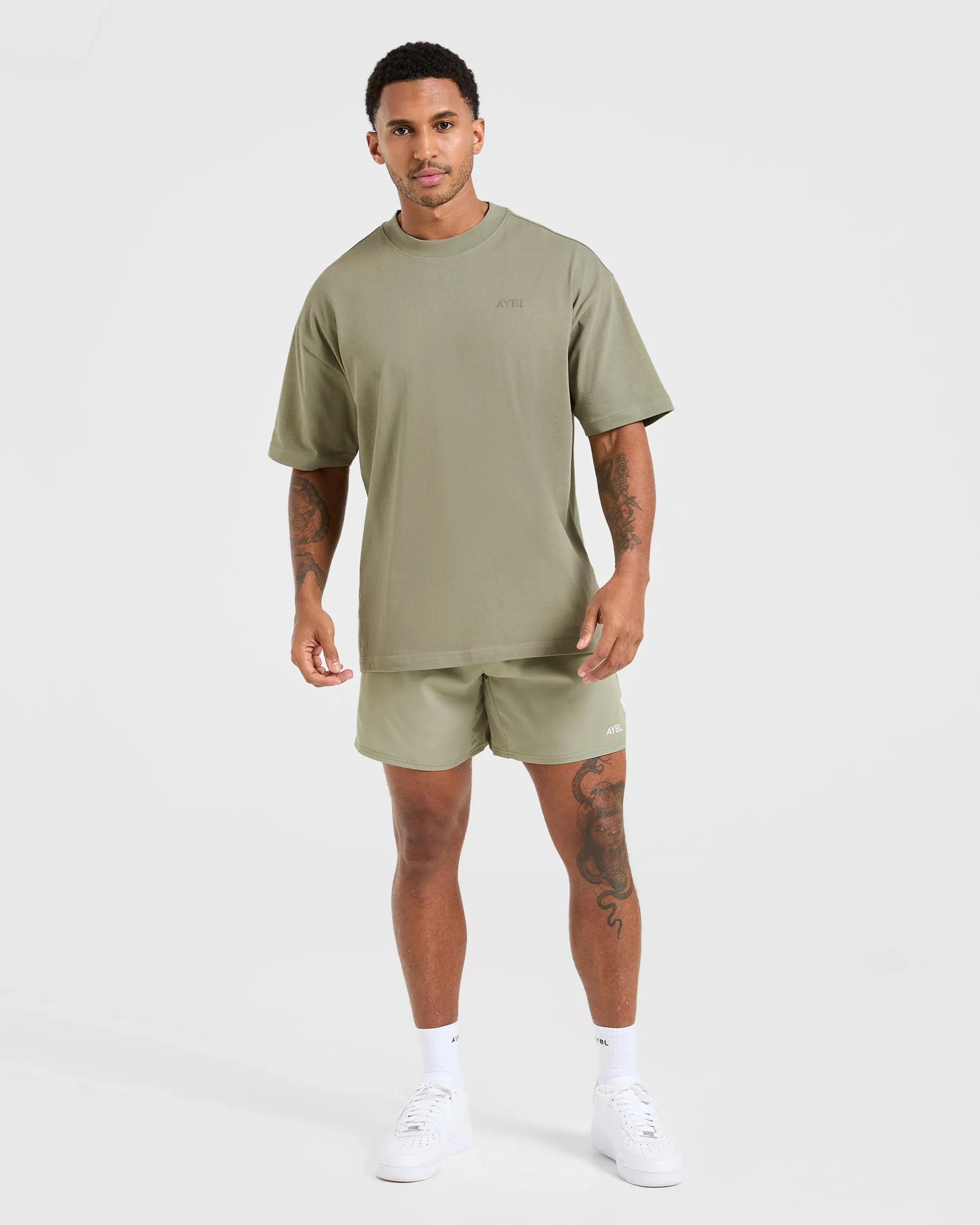 Retro Longline Hemline Essential Oversized T Shirt - Desert Olive
