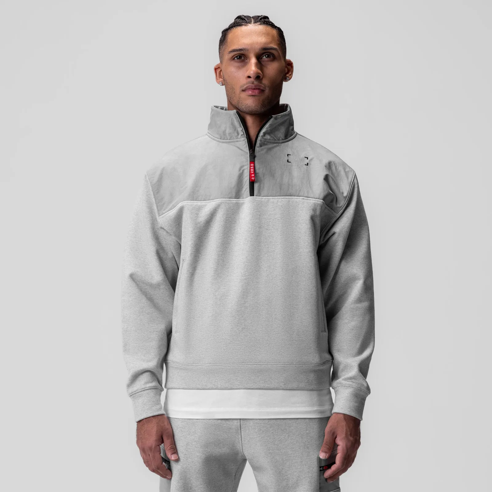 0903. Tech-Terry? Paneled Quarter Zip - Heather Grey "Wave Dye" Dual Layered Fabric Rain Resistant