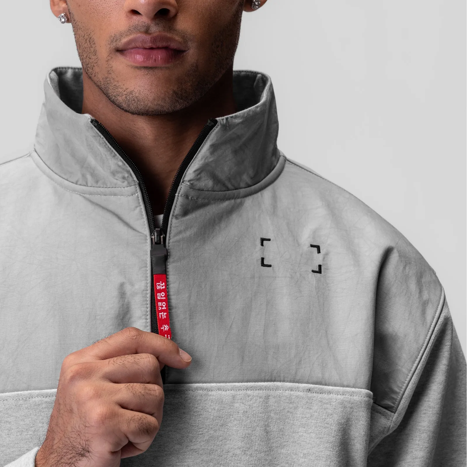 0903. Tech-Terry? Paneled Quarter Zip - Heather Grey "Wave Dye" Fashion Energy Punk style