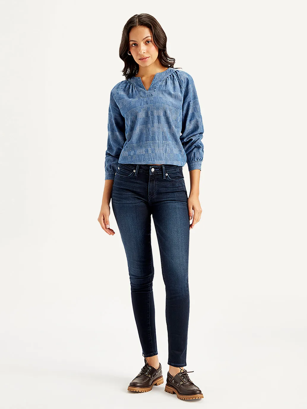 Women's 711 Navy Blue Skinny Fit Mid Rise Jeans High Quality Classic Wear Earthy Flat Lock Stitching