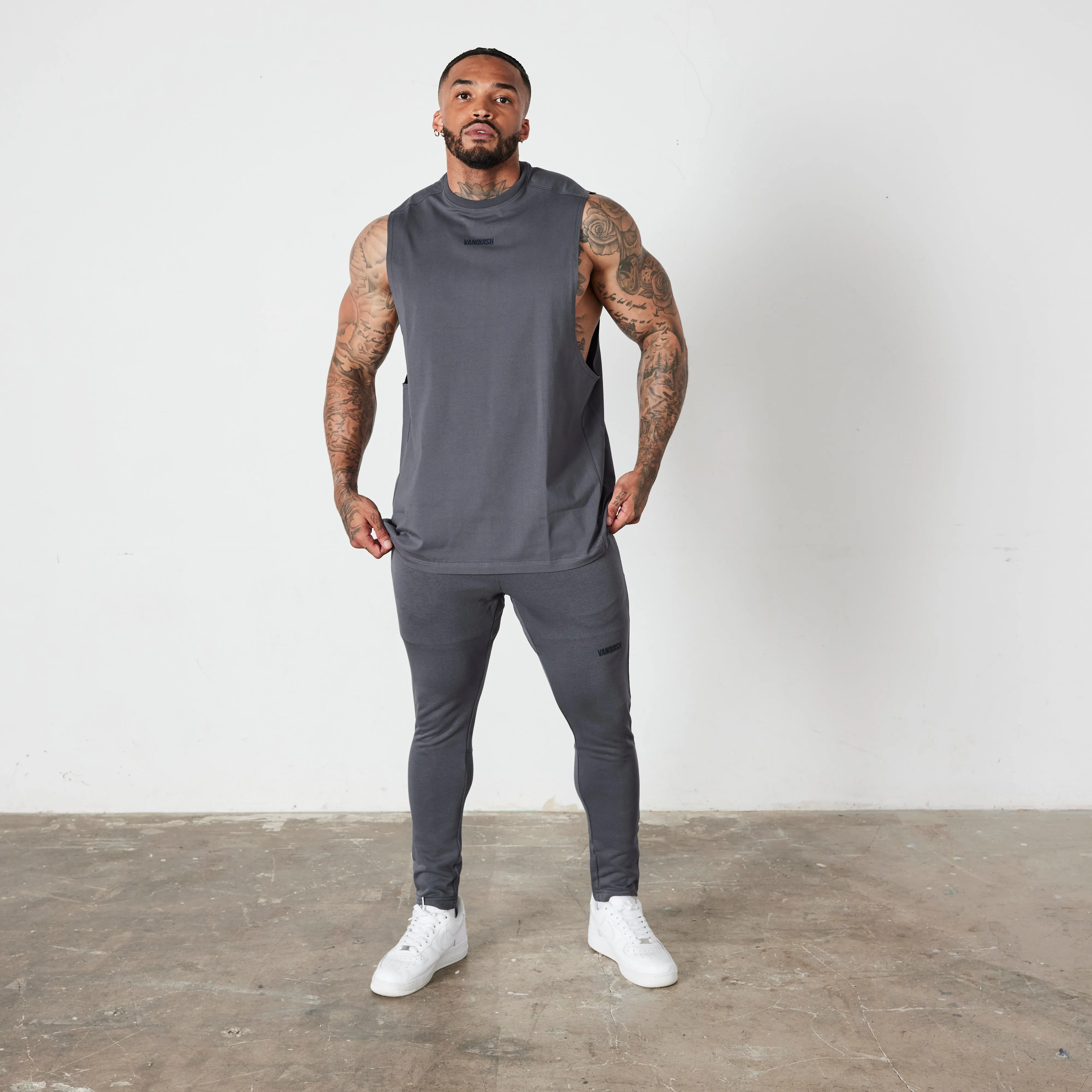 Double Layered Hem construction Vanquish Essential Denim Blue Oversized Sleeveless T Shirt