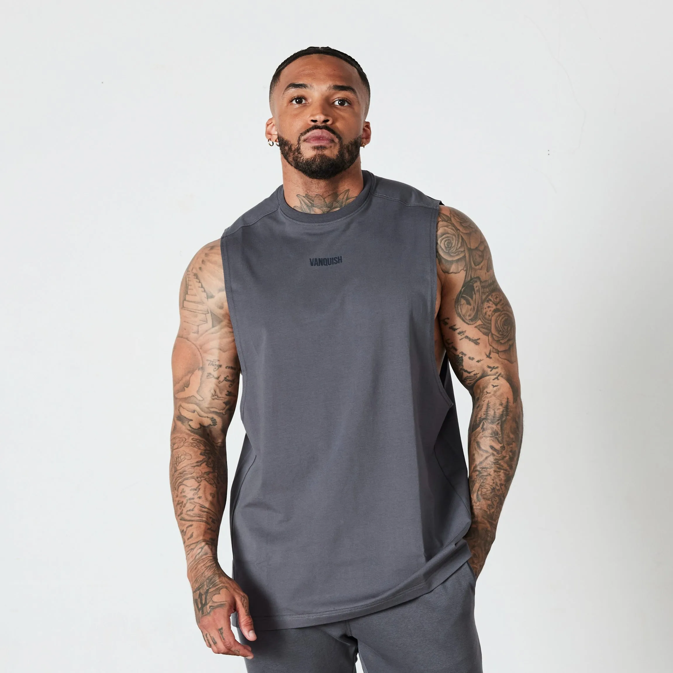 Fresh Smooth Flex Fit Armholes Vanquish Essential Denim Blue Oversized Sleeveless T Shirt