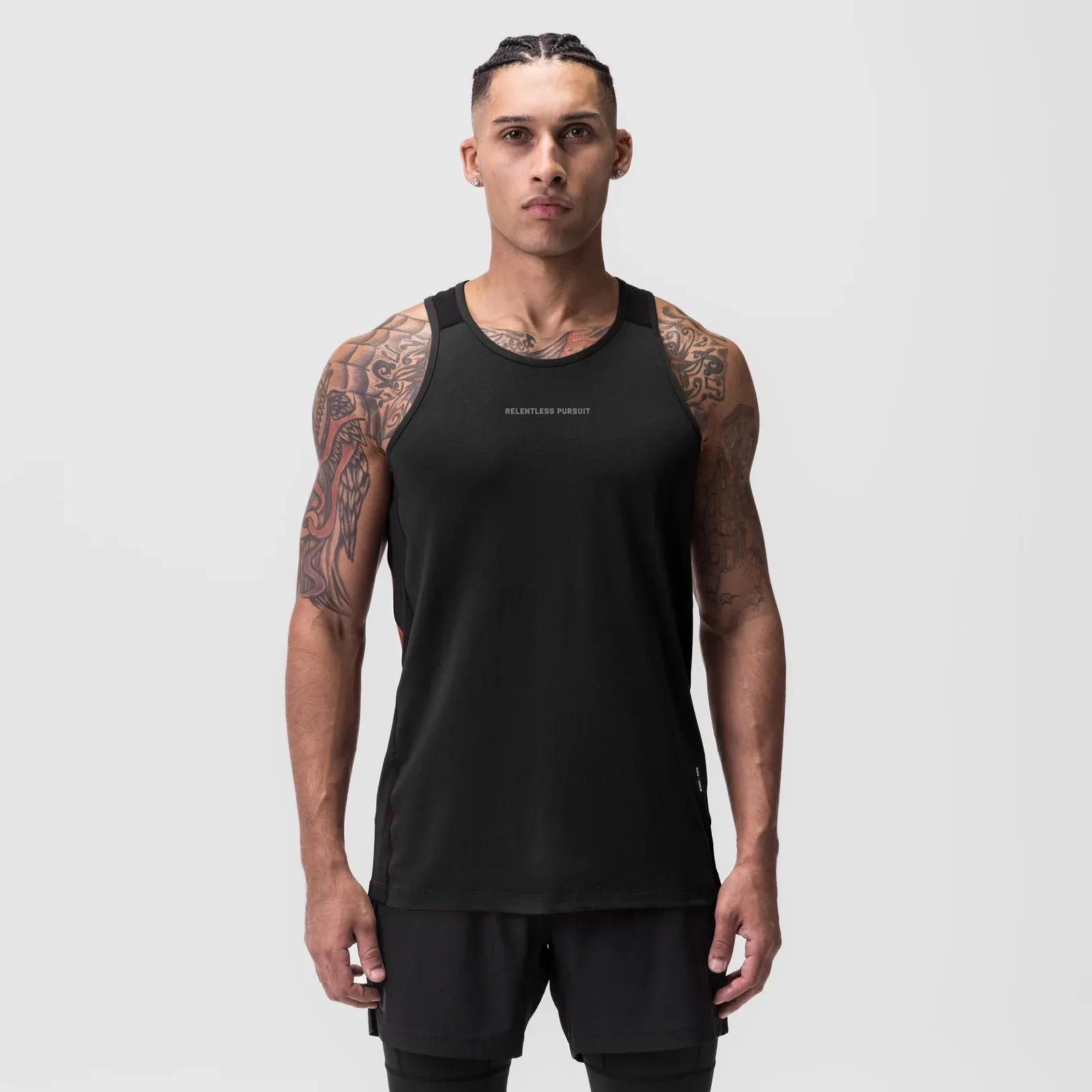harsh environment use Tension Balanced 0809. Supima? Mesh Panel Training Singlet - Black "RP"