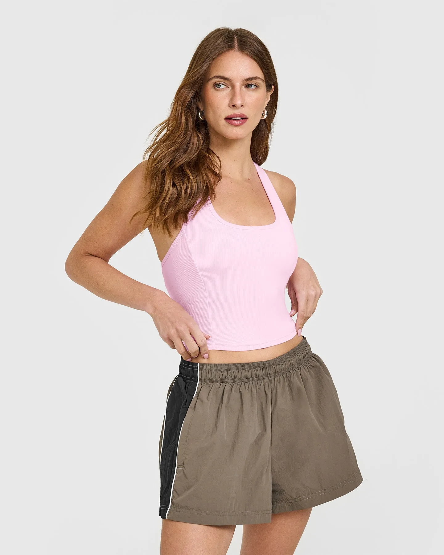 Gusseted Crotch Casual Day Ultra Light Modern Run Mellow? Rib Square Neck Mid Vest with Built in Bra Shelf | Chalk Pink