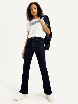 Women's 725 Navy Blue Flared Fit High Rise Jeans clean design