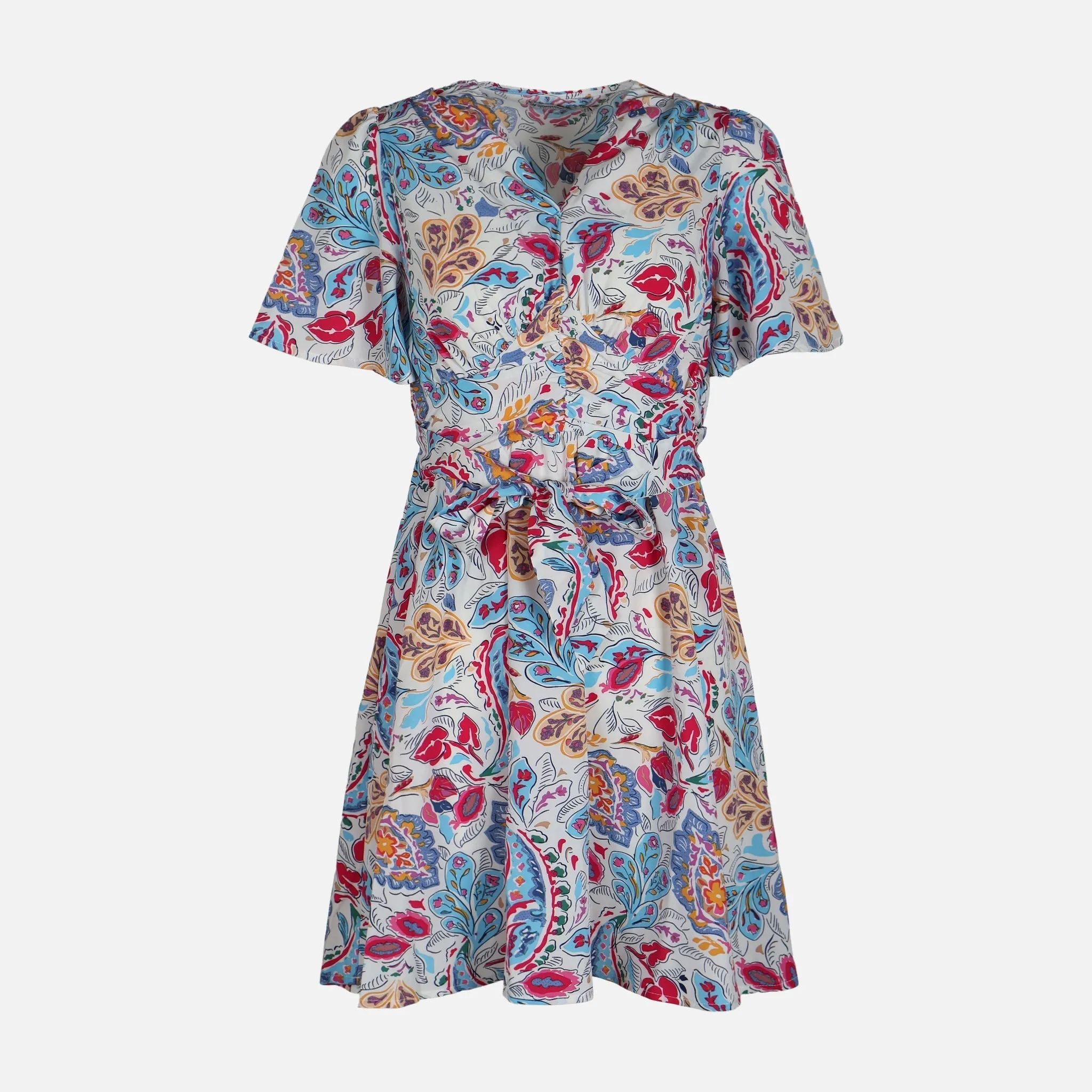 WOMEN FLORAL SHORT SLEEVE MIDI DRESS Sustain Glow Polish Glow